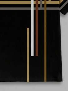 Manfinity Homme 简约多色块拼接撞色时尚休闲全身印花男式标准版型短袖T恤 - 黑色 - 查看 4