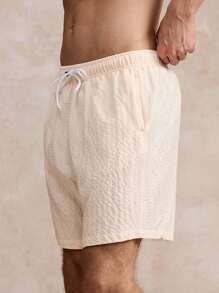 Surfspeed Quần short đi biển họa tiết hoa trơn màu có dây rút cho nam - Màu be - Xem 3