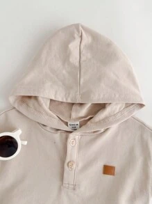 2件套男婴刺绣装饰柔软针织连帽无袖上衣和松紧腰短裤套装 - 杏色 - 查看 4