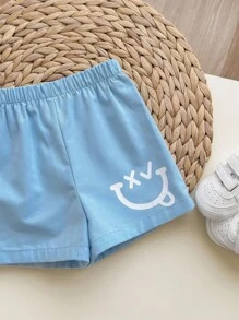 Baby Boy Unisex Round Neck Plain T-Shirt, Cartoon Pattern Backpack And Shorts 3pcs/Set - Blue and White - View 5