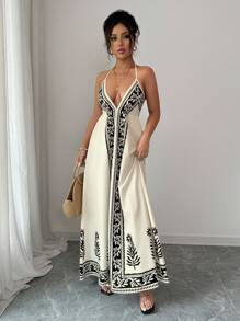 Selianne Floral Print Deep V-Neck Dress For Women Summer Dress Clothes For University