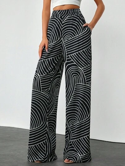 EURMUSE Women's Colorblock Casual Wide Leg Pants