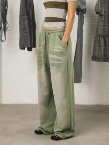 COUREZ 低腰超宽松水洗慢跑裤 / Y2K 秋季女装街头复古阔腿裤 - 綠色 - 查看 7