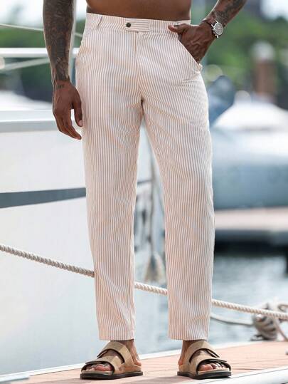 Manfinity Homme Men's Casual Striped Print Pocket Pants