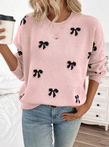 EMERY ROSE 2024 New Arrival European & American Blogger Style Cute Bow Design Casual Pullover Sweater, Age-Reducing Knit Pullover Fall Winter - Multicolor - View 6