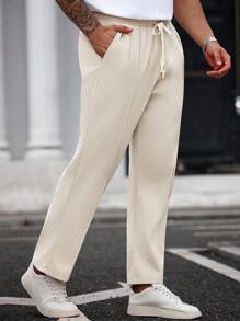 Manfinity Homme Men's Casual Straight Leg Pants, Suitable For Spring/Summer - Khaki - View 3