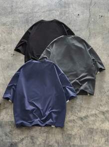 AXEPEAK 3 件套男士针织休闲宽松短袖 T 恤，日常穿着 - 彩色 - 查看 2