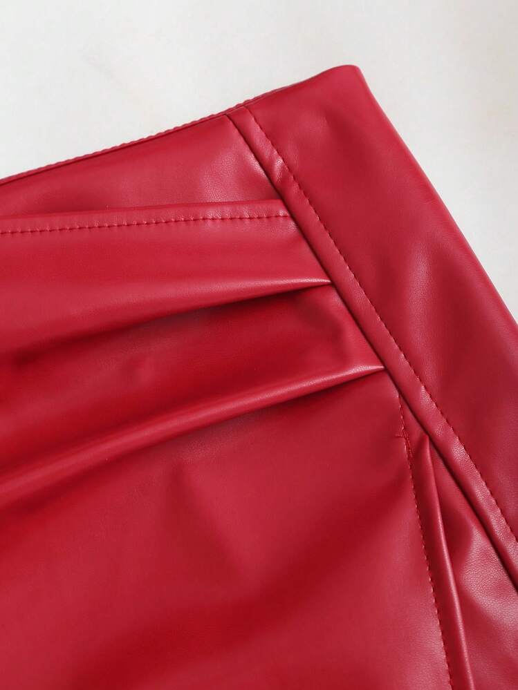 Sweetra Women's Retro American Style Sexy Bodycon Mini Skirt, PU Leather, Solid Black, All Season - Red - View 3