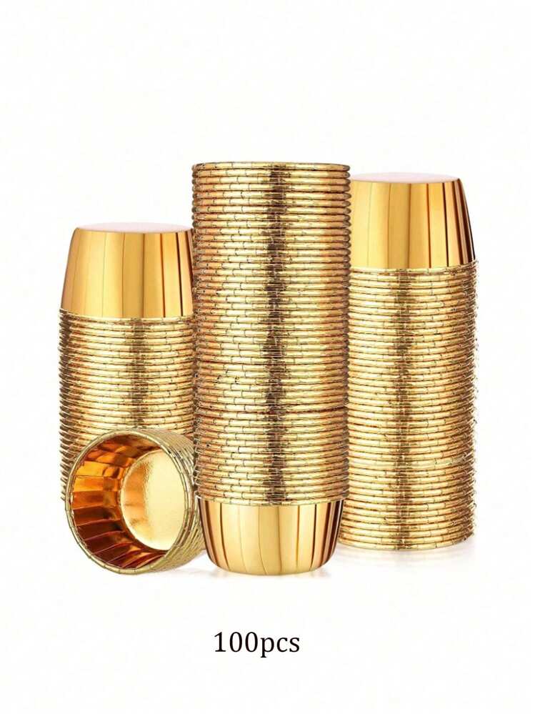 50 件松饼纸杯蛋糕衬垫，防油纸杯，带铝箔边缘，适合与家人和朋友聚会情人节、情人节婚礼、生日返校礼物 - 金色 - 查看 8