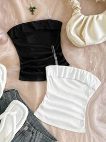 SHEIN Girlism 2 件套青少年女孩黑白短款吊带背心，日常休闲百搭百搭，买一送一 - 彩色 - 查看 3