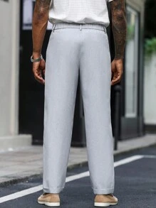 Manfinity Homme Men's Solid Color Fold Pleated Pocket Casual Pants Men Pleated Dress Pants Men Light Grey Dress Pants Men Suit Pants