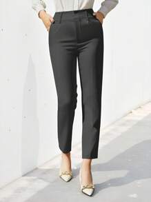 EURMUSE Women's Solid Color Simple Daily Suit Pants  - Dark Grey - View 1