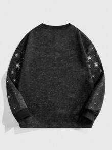 ROMWE MEN Street Life 男士水钻装饰套头衫，适合秋冬季日常穿着 - 黑色 - 查看 2