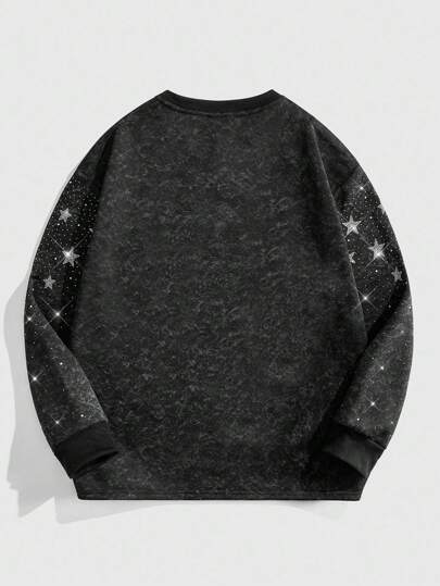 Street Life Men's Rhinestone Embellished Pullover Sweatshirt, Suitable For Everyday Wear, Autumn/Winter