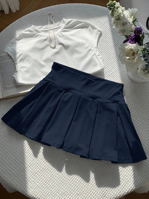 Comfortcana Falda plisada deportiva casual y sencilla de punto lindo para mujer