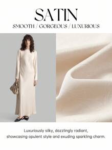 Ontre Váy công sở đa năng, thiết thực mới 2025 dành cho nữ, cổ tròn tay dài bằng vải satin, váy suông màu trơn thanh lịch, trang phục công sở thường ngày, phong cách cổ điển nhẹ nhàng, thời trang sân bay đi làm chất lượng cao - trắng - Xem 3