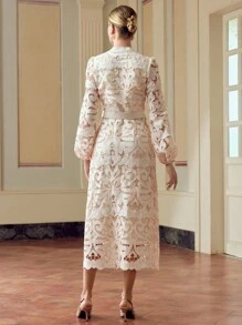 ZEYLAH 女式立领灯笼袖优雅3D花卉刺绣连衣裙