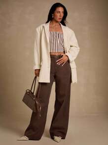 Glamine 女士纯色口袋阔腿宽松休闲裤