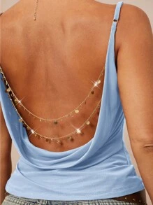 Lumalex Top de mujer con escote pronunciado, espalda descubierta y decoración de cadena metálica en la cintura