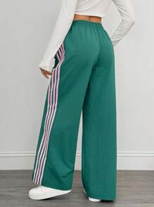 SHEIN Tall Quần sọc tương phản thường ngày dành cho nữ - màu xanh lá - Xem 2