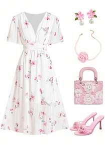 Ellevyn Vestido maxi elegante de mujer de gasa floral con estampado, blanco, para el verano