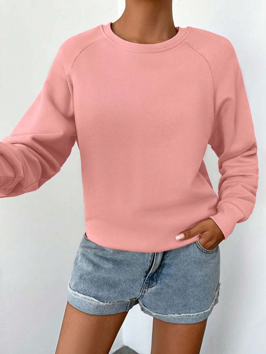 RueChic Solid Raglan Sleeve Sweatshirt - Pink - View 1