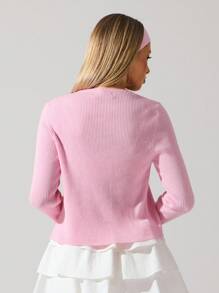 Fluxe Women's Early-Autumn Cherry-Blossom Pink Soft Knit Cardigan – Minimalist, Relaxed-Fit Long-Sleeve Sweater,Back To School,Contains Wool Content