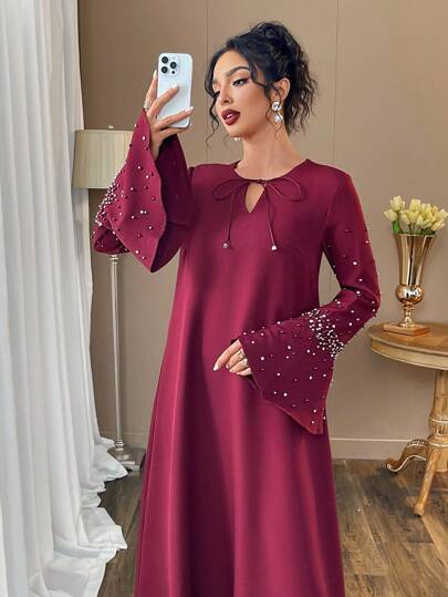 SHEIN Najma 优雅复古奢华串珠宽松舒适时尚年轻通勤连衣裙