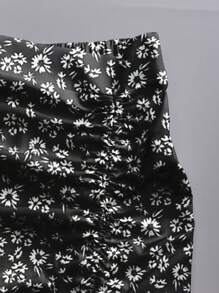 EMERY ROSE 大码夏季休闲碎花开衩裙 - 黑色 - 查看 3