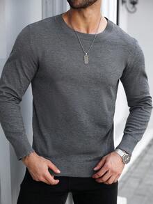 Manfinity Homme Plus Size Men's Solid Color Crew Neck Long Sleeve Casual Pullover Sweater Men Long Sleeve Sweater Men Gray Sweater , Fall Winter