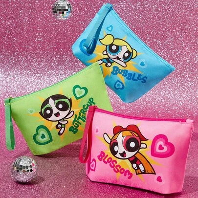 THE POWERPUFF GIRLS X SHEIN 1pc Polyester Blossom, Bubbles, Buttercup Pattern Lightweight Cosmetic Bag, Suitable For Storing Cosmetics, Stationery, Daily Necessities, Digital Products, Great For Commuting, School, Travel, Suitable For Men, Women, Students,Bubbles, Blossom, Buttercup, Friendship, Love,Y2K
