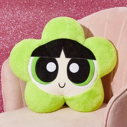 THE POWERPUFF GIRLS X SHEIN 1 件泡泡/毛茛图案可爱 3D 荷叶边抱枕，柔软毛绒，精致刺绣，适用于沙发、汽车、办公室、卧室