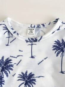 Baby Tropical & Letter Graphic Tee & Shorts - Blue and White - View 3