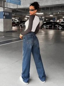 EURMUSE Damen Gerade Loose Lässig Jeans mit Taschen