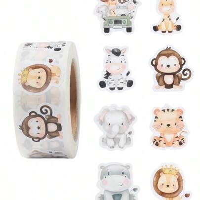 500 张丛林动物图案贴纸丛林动物主题派对装饰贴纸生日节日派对礼品包装用品 DIY 工艺贴纸装饰包装贴纸标签信封贺卡贴纸派对装饰贴纸家居装饰派对礼物