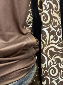 EgrlEra Women's Fashionable Punk Style Retro Printed Jacket Fall Winter Cloth For Women - Coffee Brown - View 5