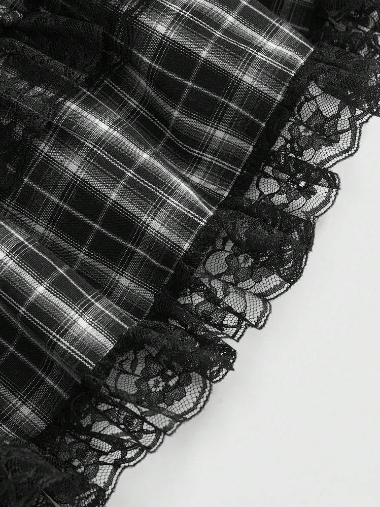 ROMWE Goth 여성 캐주얼 체크 오프숄더 긴팔 미니 드레스, 컬리지 스타일