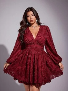 Váy mùa hè tay dài bó sát vai chéo gợi cảm cỡ lớn - Màu Đỏ Sâu - Xem 6