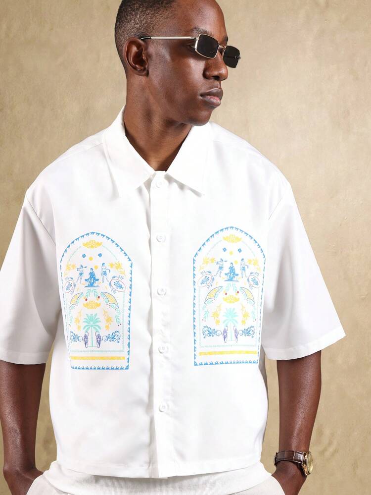 Embroidered Button Down Shirt With Windowpane Pattern