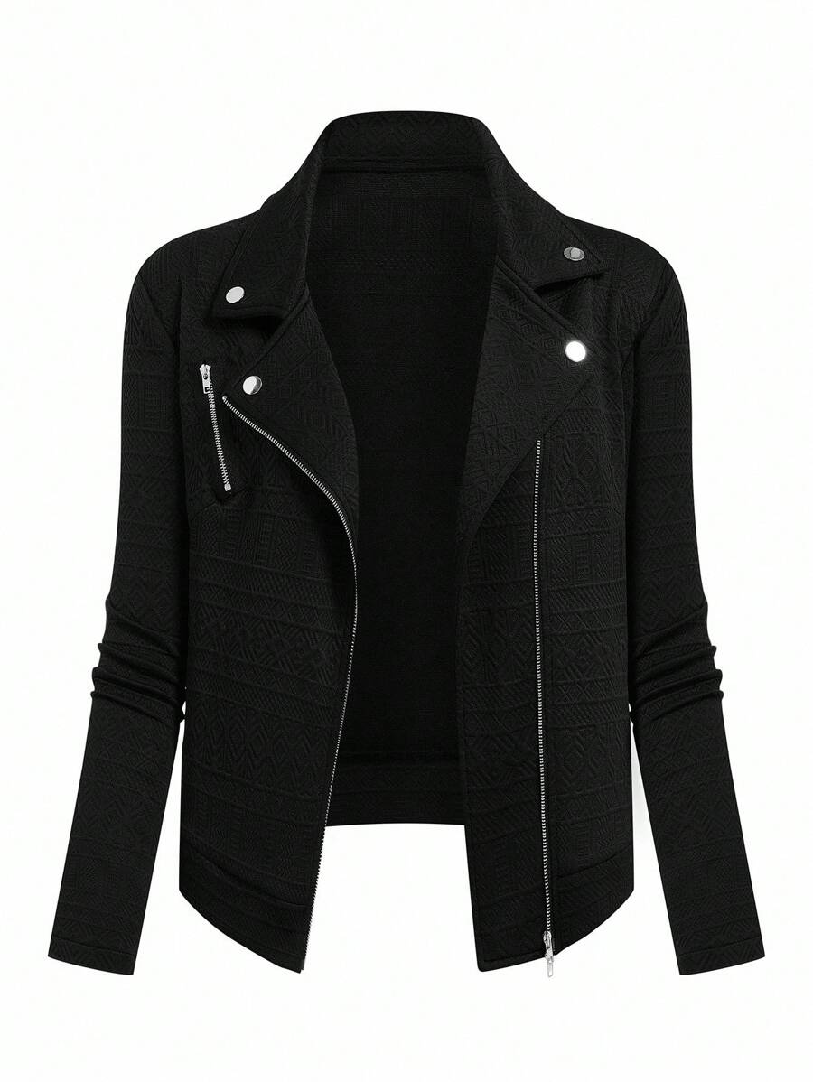 GlowEve Women's Casual Textured Fabric Zip-Up Lapel Motorcycle Jacket Fall Winter Cloth For Women