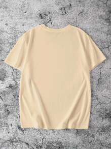 Manfinity Dauomo 男士字母印花圆领短袖休闲T恤 - 卡其色 - 查看 2