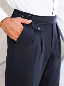 Manfinity Bizformal 男士纯色商务/休闲西装裤 - 藍色 - 查看 5