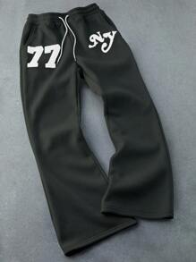 PAVTROS Manfinity Streetrush Men's Light Color New York Letter 3D Embroidered Sweatpants - Dark Grey - View 3