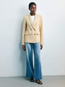 Maija 女式西装外套，四季百搭，现代都市时尚必备单品。翻领设计，金属玫瑰纽扣，适合商务、休闲、办公室穿着。 - 黃色 - 查看 6