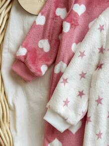 Babygirl Cute Fluffy Polka Dot, Heart & Star Pattern Jumpsuit Loungewear, Autumn/Winter - Multicolor - View 3