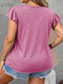 INAWLY Solva Áo thun tay lỡ cổ chữ V màu trơn thường ngày cho nữ cỡ lớn - Màu be - Xem 2