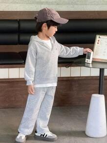 Genkimix Kids 男童休闲骑士印花长袖连帽衫和运动裤套装 - 灰色 - 查看 3