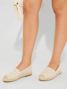 Solezae Giày nữ đi nghỉ dép đế xuồng vải sọc Espadrill mũi tròn đế xuồng đế bệt - Nhiều màu - Xem 4