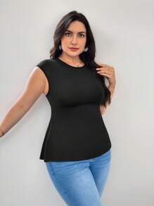 Firerie 1 件女士加大码镂空后背简约T恤休闲度假 - 黑色 - 查看 5