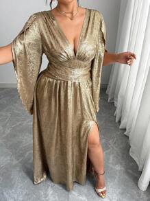 Elenzga Đầm bó eo kiểu Pháp thường ngày cỡ lớn dành cho nữ, thích hợp dự tiệc - Vàng - Xem 7